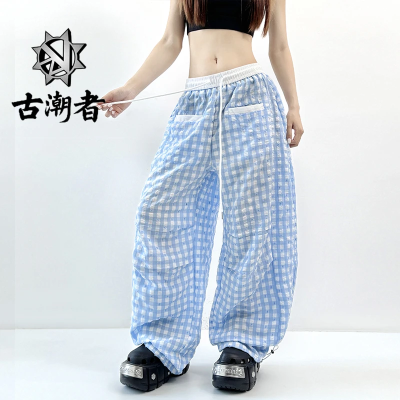 十三姨多巴胺格子裤女夏季新款宽松高腰显瘦慵懒简约休闲阔腿裤