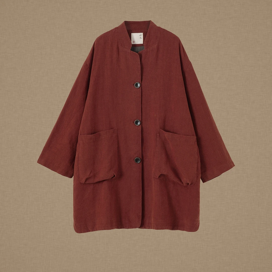 【以之】设计师品牌原创复古百搭亚麻双层外套宽松大码秋季外披