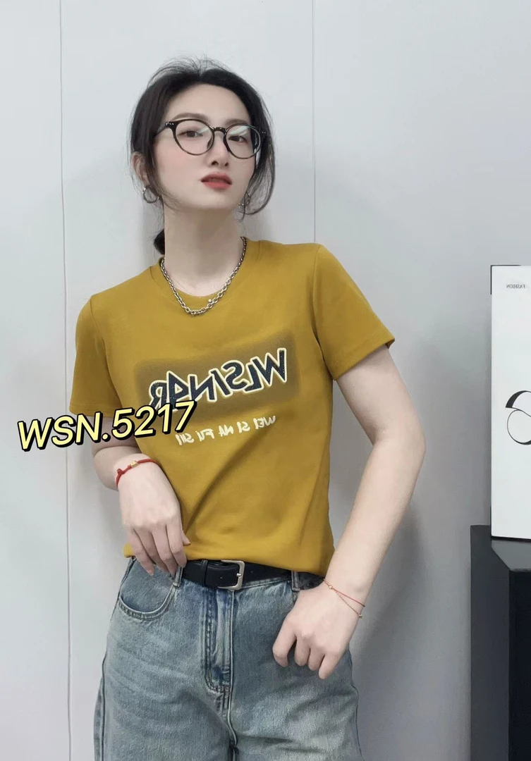 夏款时尚烫钻英文短袖上衣5217