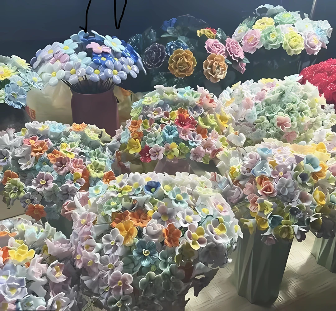 景德镇陶瓷仿真花生日桌面房间卧室客厅送对象摆件情人节永生花