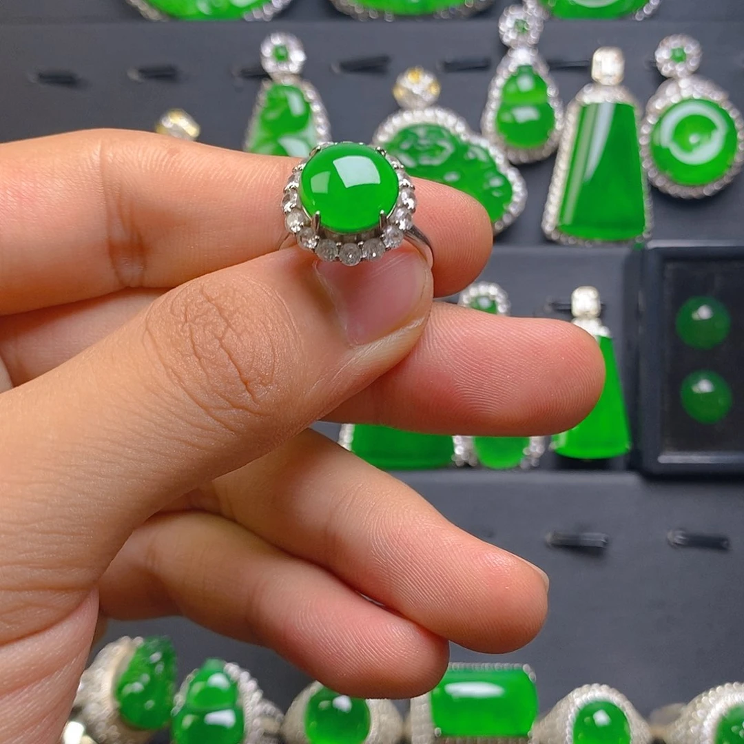 翡翠戒指银S925镶嵌戒指