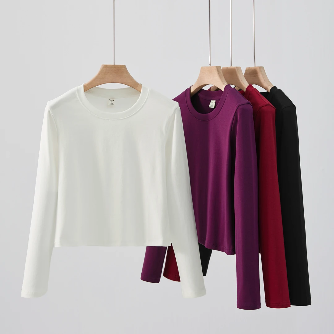 【小个子专属】正肩短款2025新款长袖宽松百搭高腰显瘦圆领黑白上衣