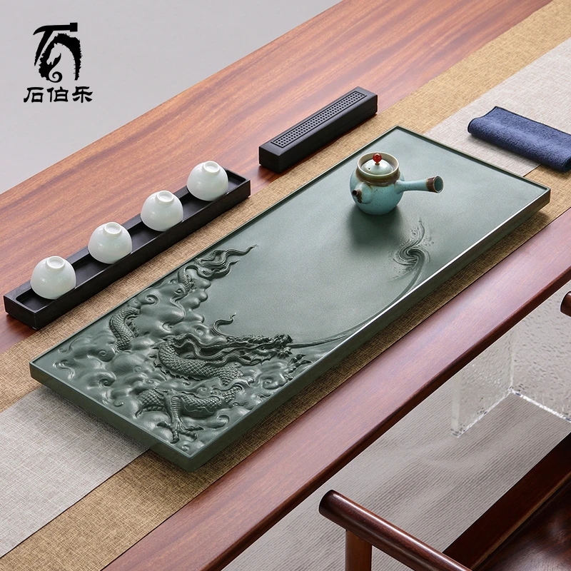新中式乌金石茶盘雕刻家用茶台石头实木茶海2025新款天罗绿石差台