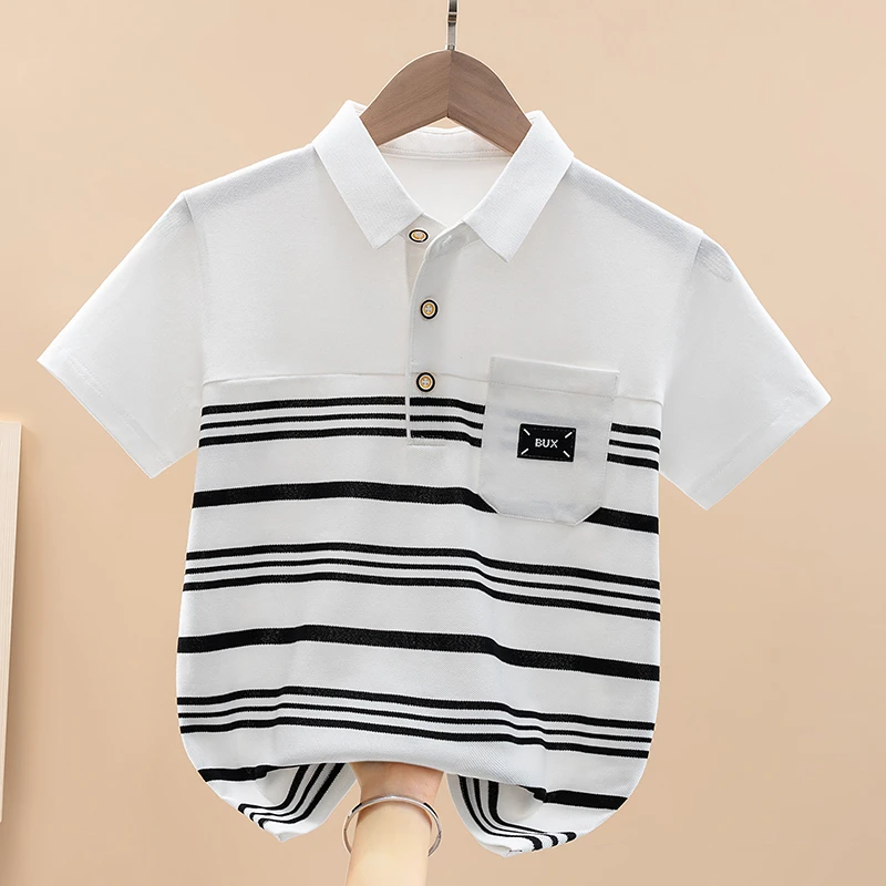 儿童短袖透气夏季条纹POLO衫童装上衣休闲中大童男童t恤韩版洋气