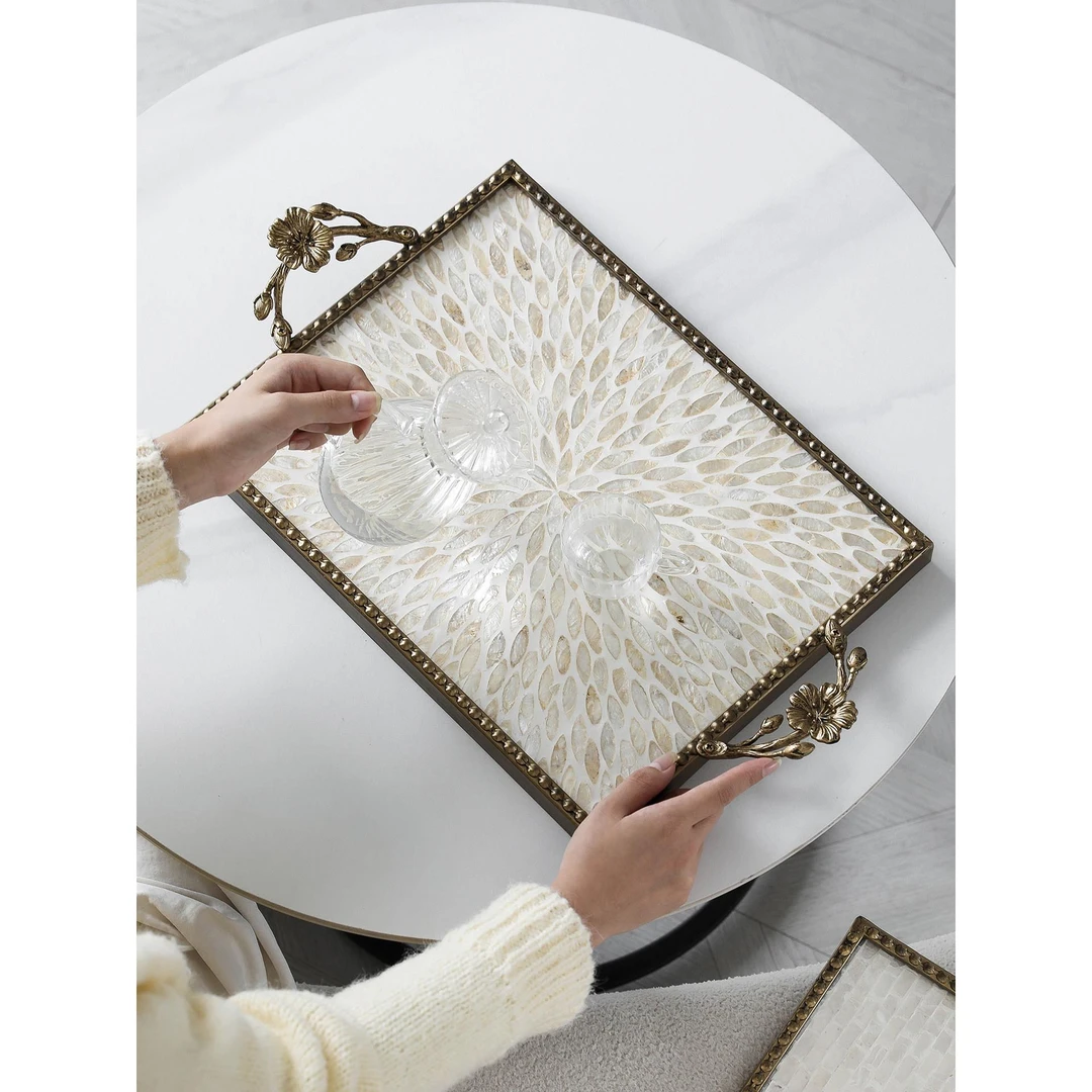 宋式美学贝壳装饰果盘收纳盘高级感螺钿托盘桌面摆盘新中式摆件