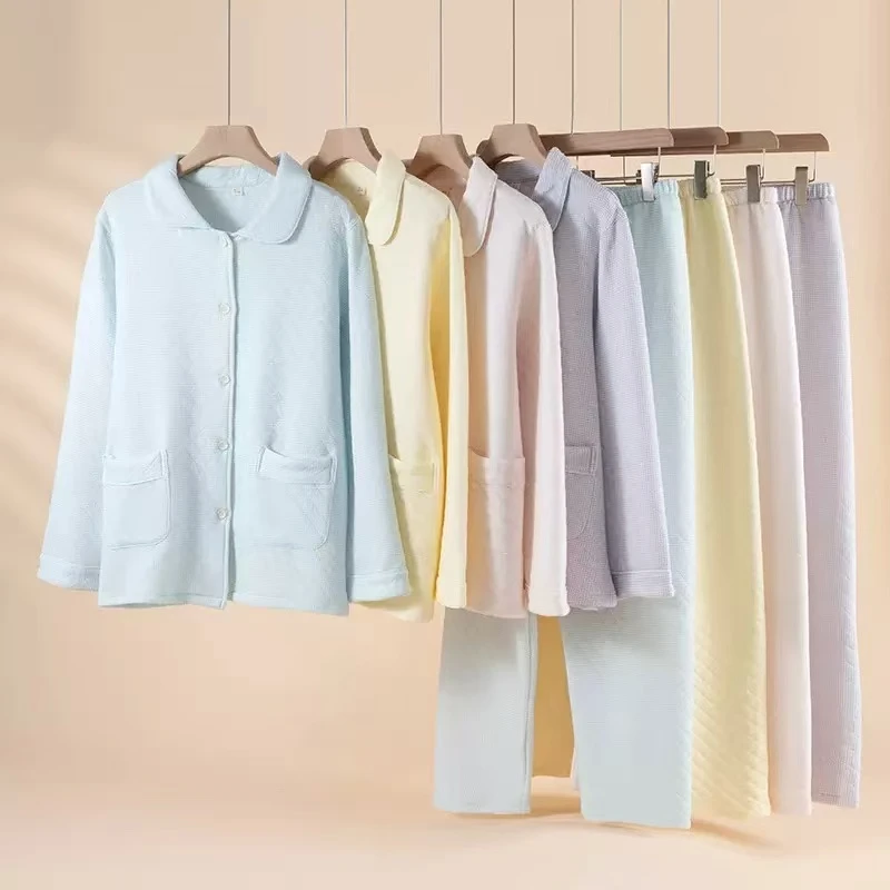 【三层空气棉】秋冬新款翻领糖果色系三层夹棉空气棉保暖家居服套装