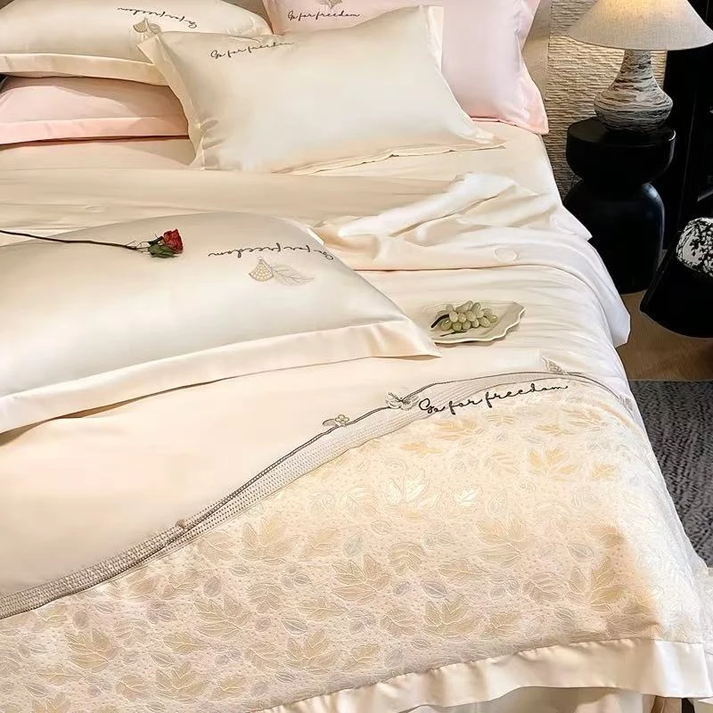 法式蕾丝手工浮雕刺绣 蚕蛹蛋白夏被四件套