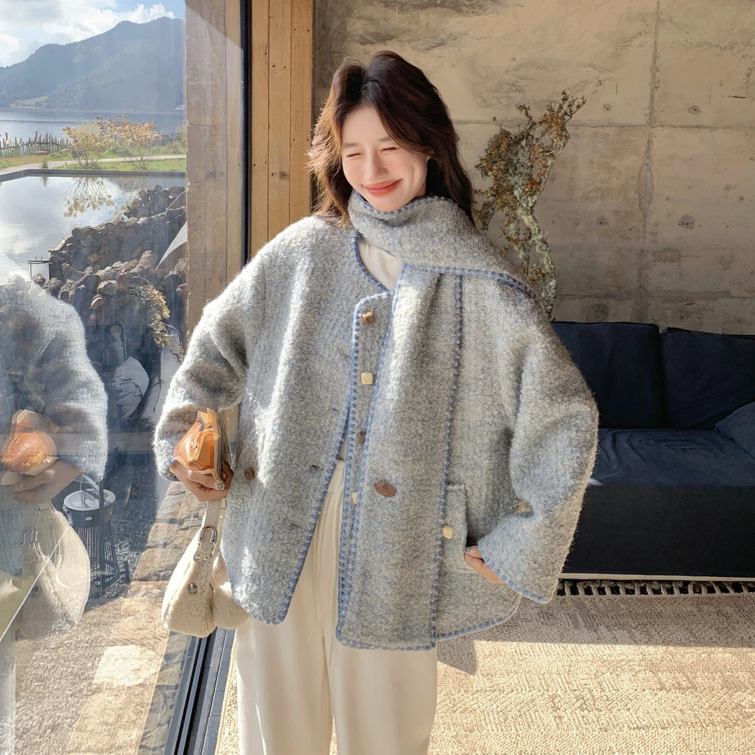 韩系气质围脖小香风羽绒服女2025冬季新款巨好看温柔90白鸭绒外套