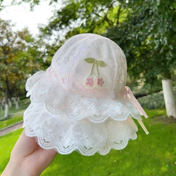 婴儿帽子a类 宝宝调节蕾丝公主夏季渔夫帽外出薄款遮阳防晒盆帽潮