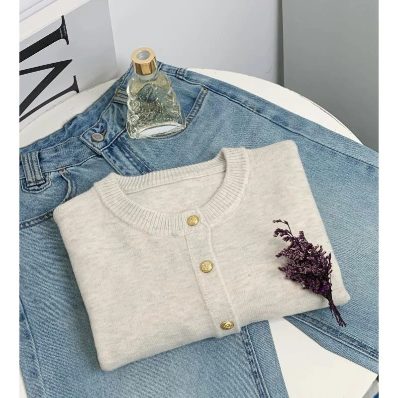 清-汤圆吖休闲杏色百搭针织开衫272009