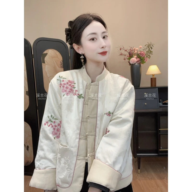 【花开如梦】气质百搭高级棉衣外套女新中式刺绣夹棉加厚保暖
