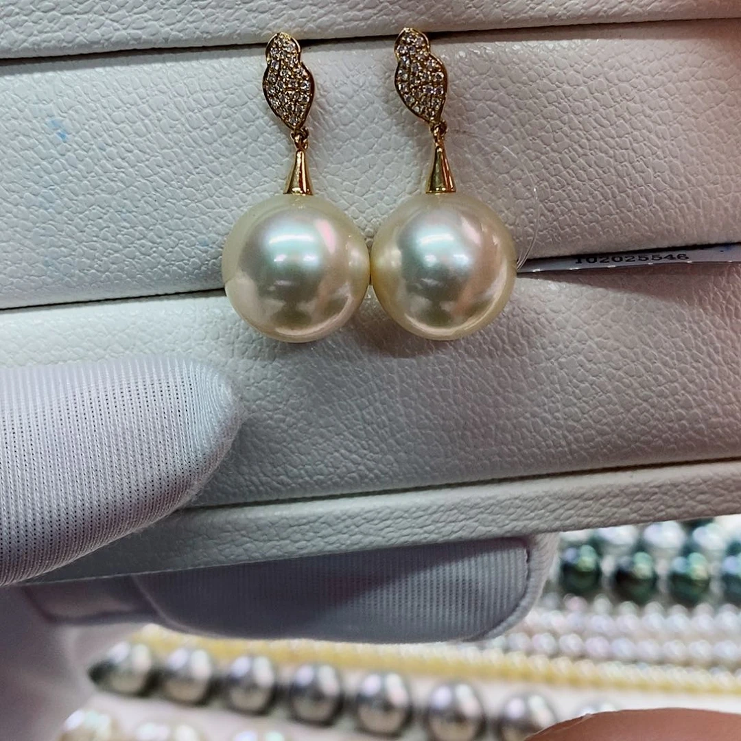18K金镶嵌耳饰海水珍珠12-13
