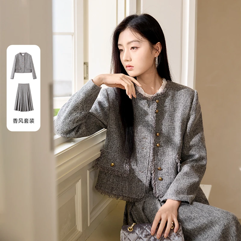 T851088时尚套装 香影高智感小香风套装25春季新款正肩外套半身裙