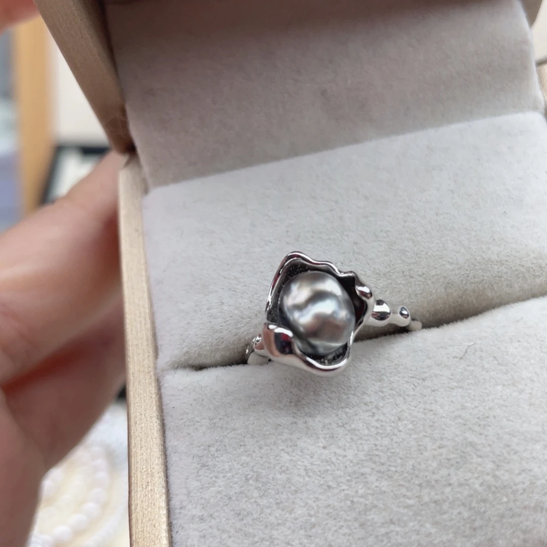 银S925镶嵌戒指海水珍珠D149