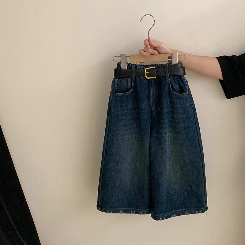 【安安家】女童韩版秋冬新款加绒阔腿牛仔裤中大童九分裤子R25573