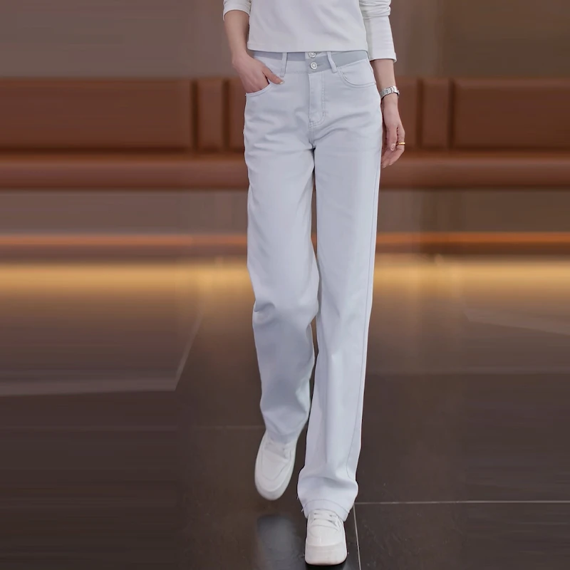 窄版直筒牛仔裤女春秋2025新款高腰宽松垂感小个子百搭休闲牛仔裤