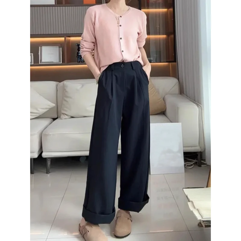 西装阔腿裤女宽松大码胖mm高腰显瘦百搭垂感秋季直筒通勤休闲长裤