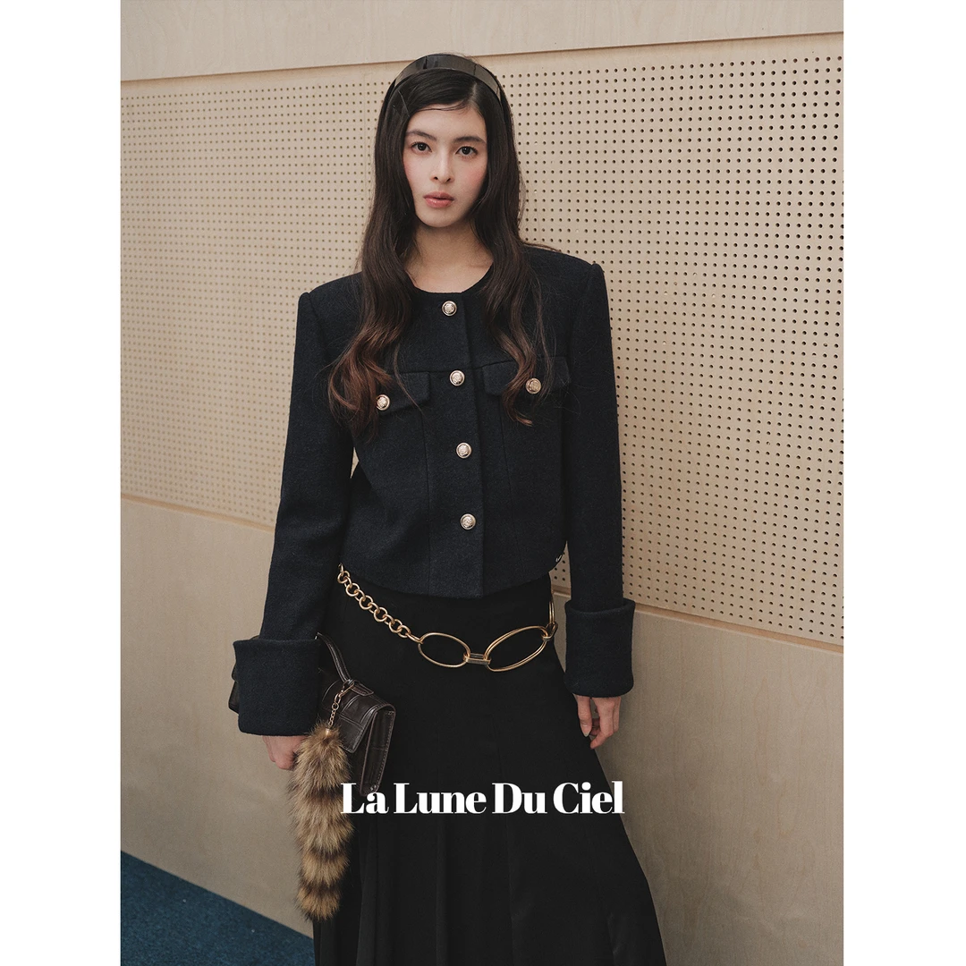 【LaluneDuCiel】黑白香榭2.0 羊毛混纺法式小香风圆领毛呢外套
