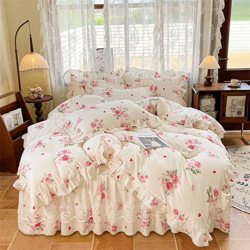 苏轩-全棉法式轻奢公主风全棉蕾丝花边加厚床裙四件套小清新套件