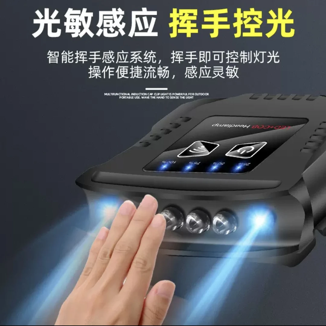 挥手感应头灯户外钓鱼探险便捷迷你充电【强光可常亮10小时高续航