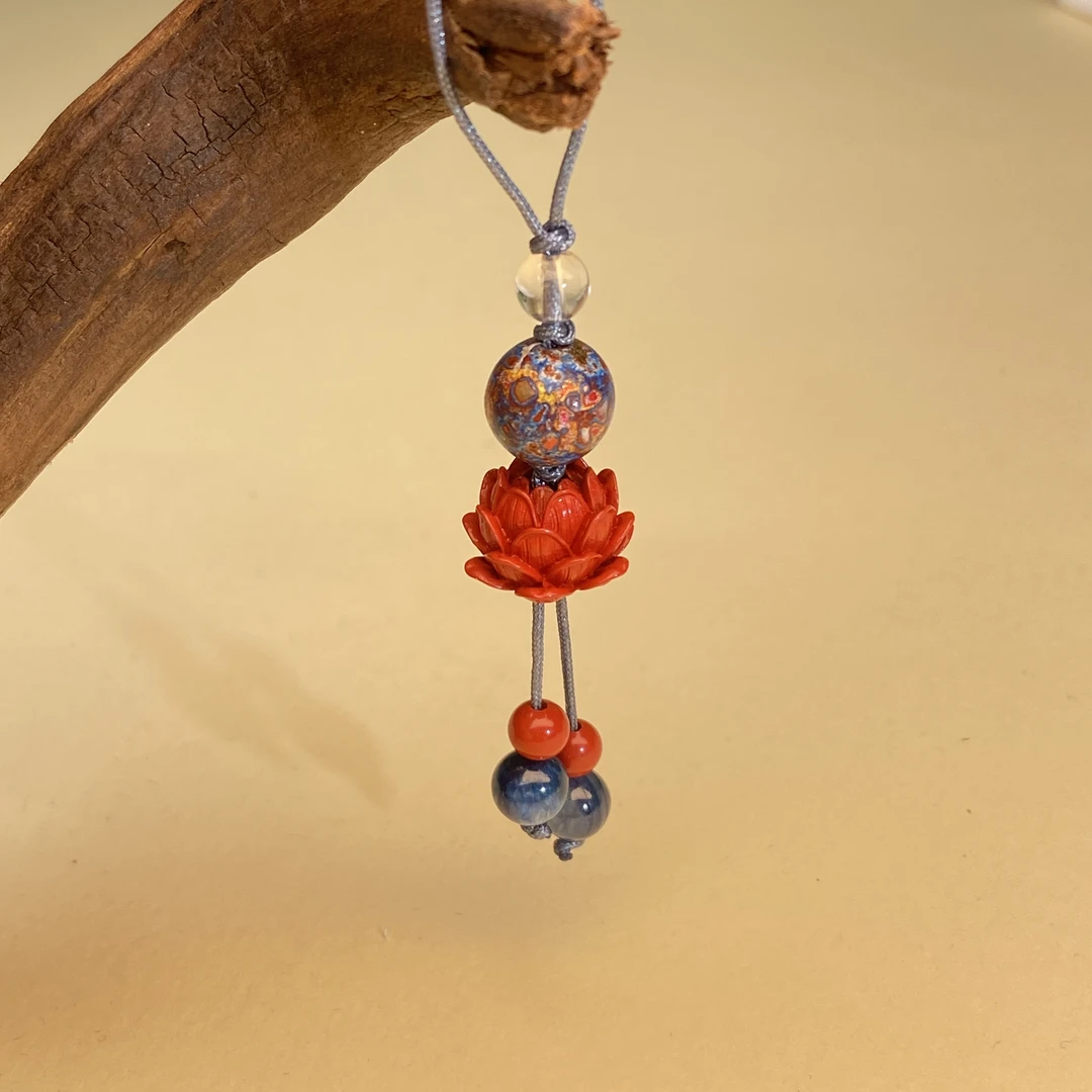 含辰砂工艺品【小北珠宝】朱砂莲花挂件14-2H139X422【多样性发一件】