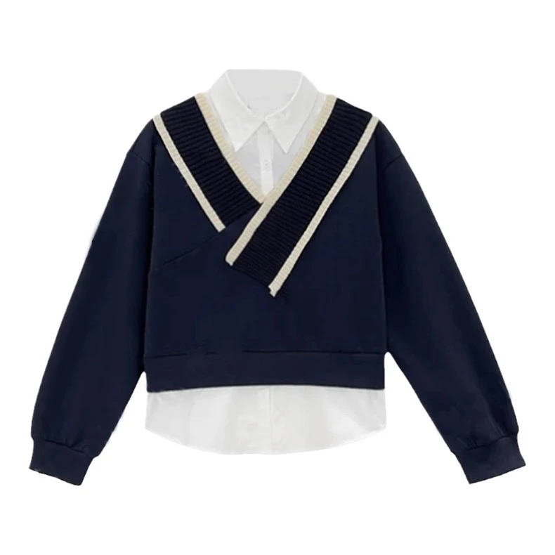 【SCARMONA】X9104 设计感气质减龄拼接时尚宽松卫衣休闲学院风