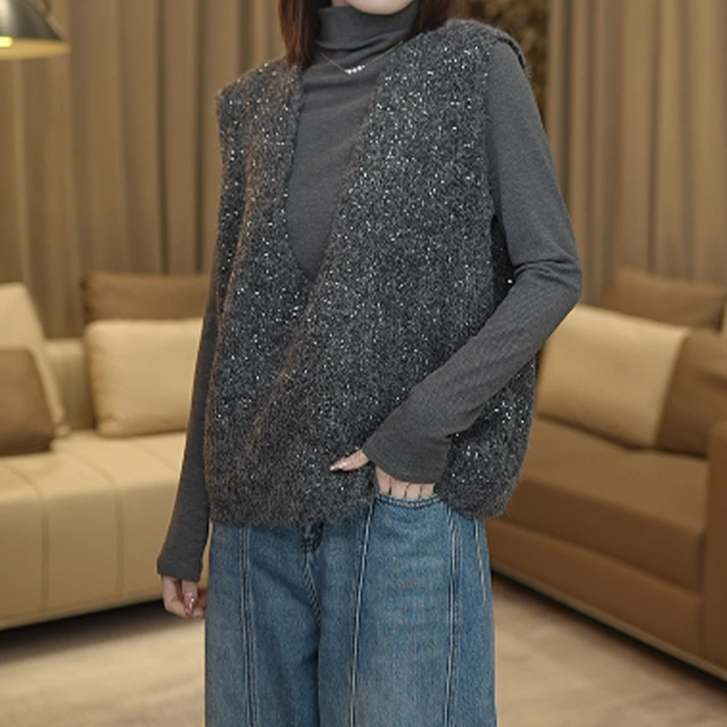 [清仓款]SZZ-L7793气质款羊毛亮片马甲女装针织衫