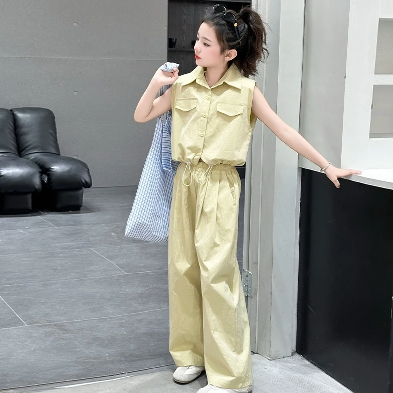 中大童韩版休闲套装女孩洋气夏装韩范短袖两件套森系女版夏季服装