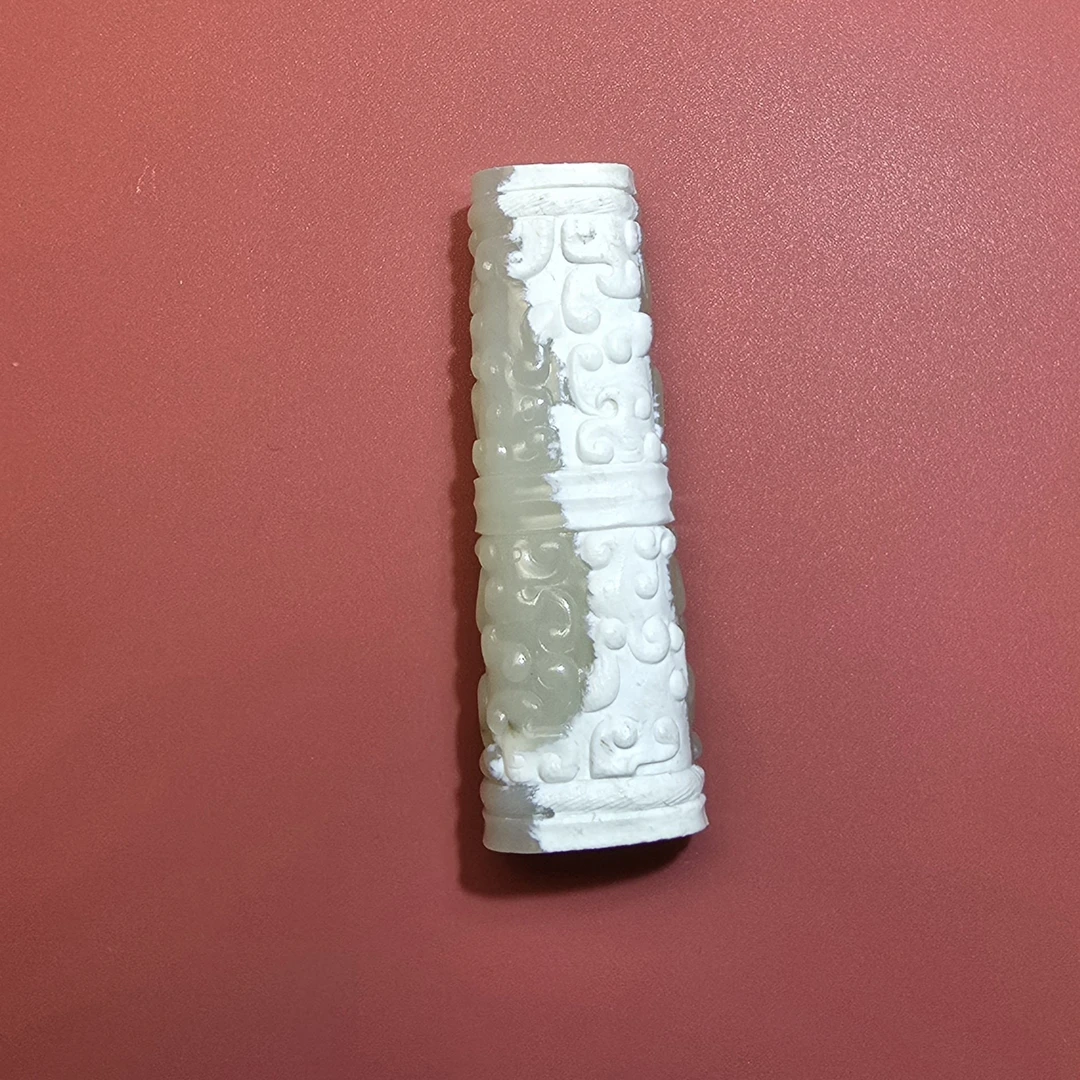 琼华纪 阁 和田玉满工龙纹玉管