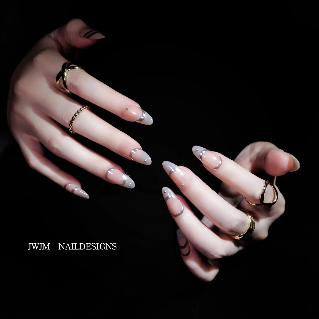 【LAILAI279号 】JWJM设计手工穿戴甲手绘魔镜法式时尚显手白10片款