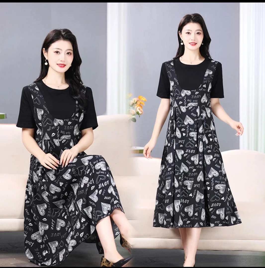 黑裙裙子夏季短袖黑色休闲长款连衣裙