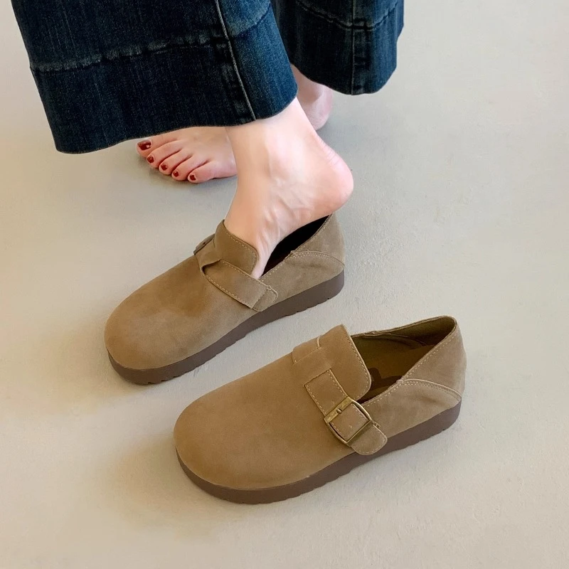厚底勃肯鞋女夏季2025新款一脚蹬休闲豆豆鞋春秋全包博肯单鞋复古