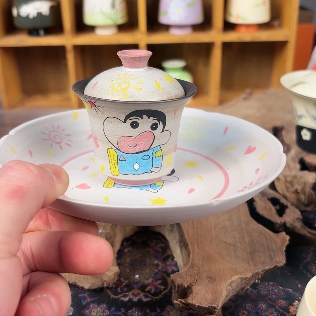 手绘全彩山楂红，粉引系列微瑕