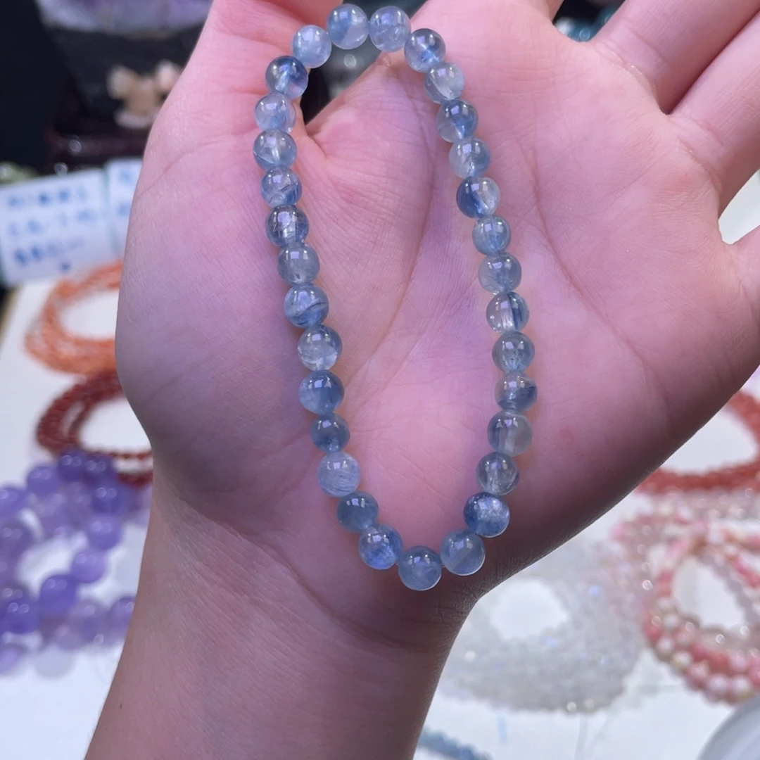 未镶嵌手链水晶拉丝蓝绿晶6mm