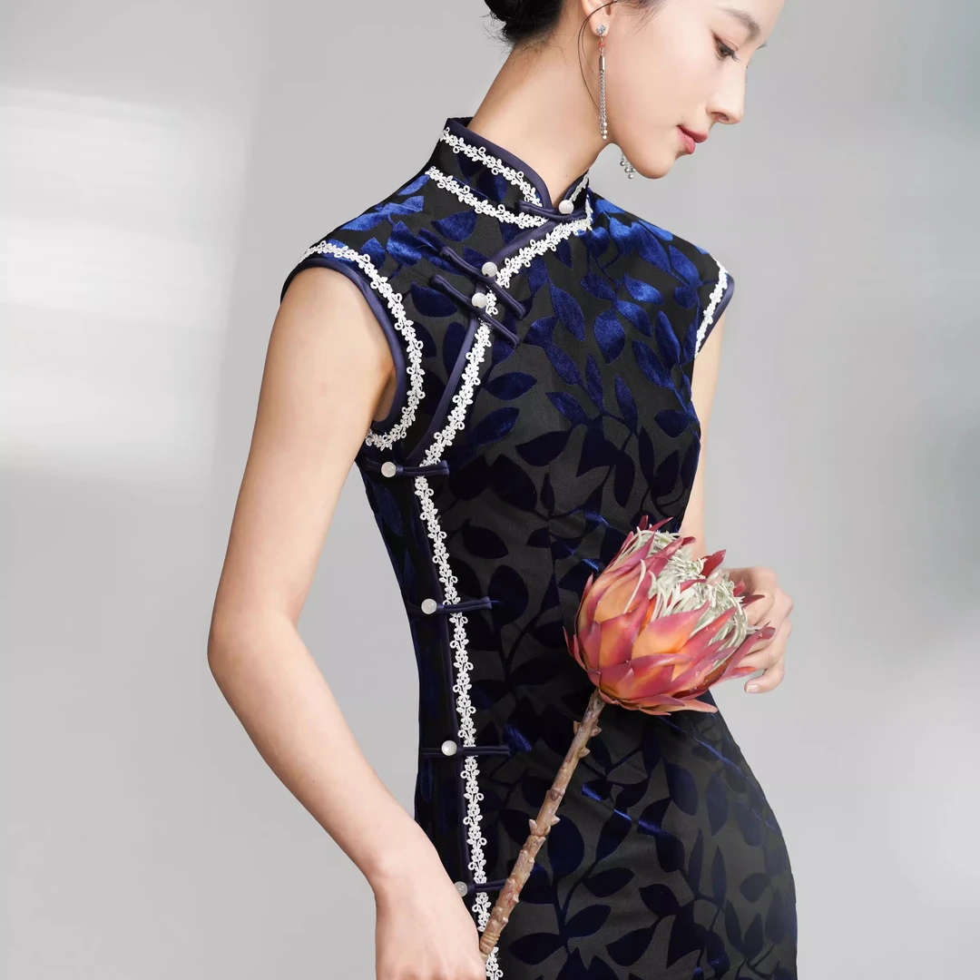 复古民国风无袖丝绒长款旗袍2025年夏季新款女改良新中式日常可穿