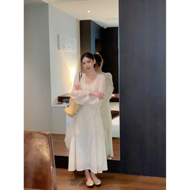 赵小小【绿野来信】夏日不规则超仙蕾丝吊带垂感大摆连衣裙27158