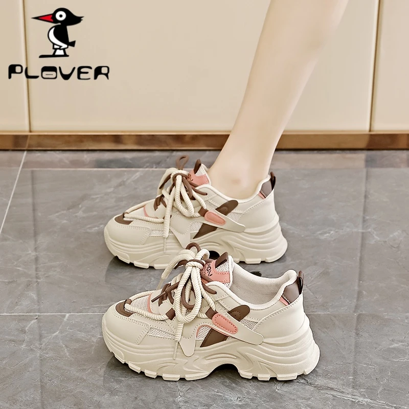 PLOVER大牌春季时尚休闲鞋女鞋网面透气中跟老爹鞋系带时尚运动鞋