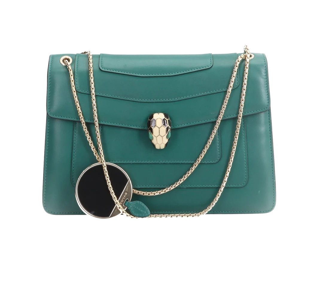 95新 BVLGARI/宝格丽 绿色蛇头中号单肩包