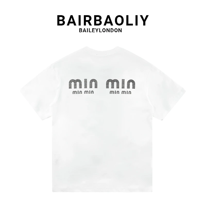 BAIRBAOLIY轻奢时尚情侣ins闪钻复古潮流休闲短袖T恤2025新款春夏
