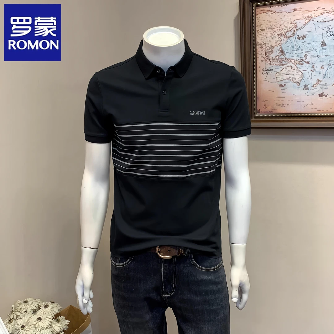 罗蒙夏季新款欧货潮牌条纹POLO衫休闲刺绣短袖T恤翻领薄款高品质t