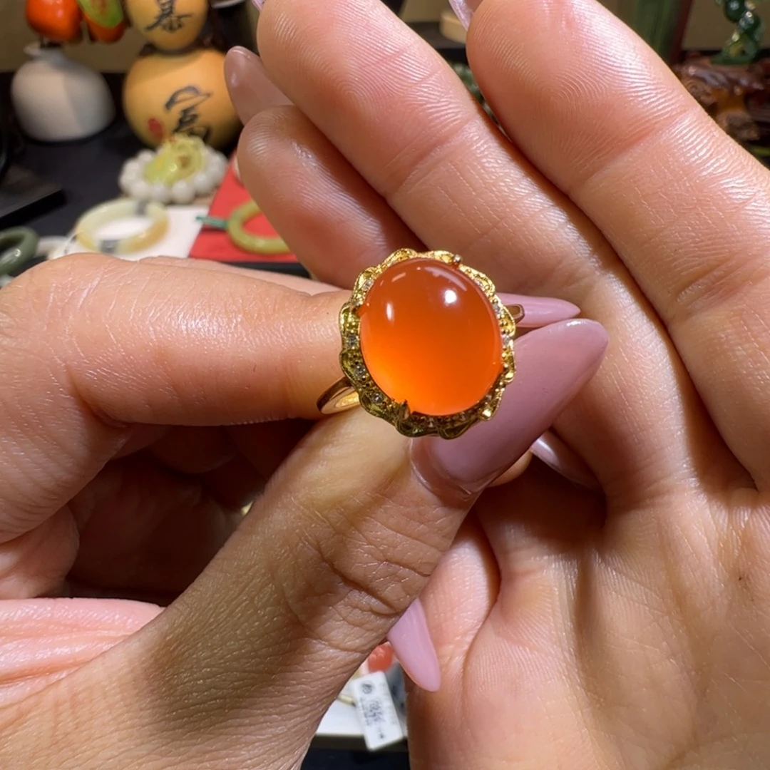 南红玛瑙银S925镶嵌戒指