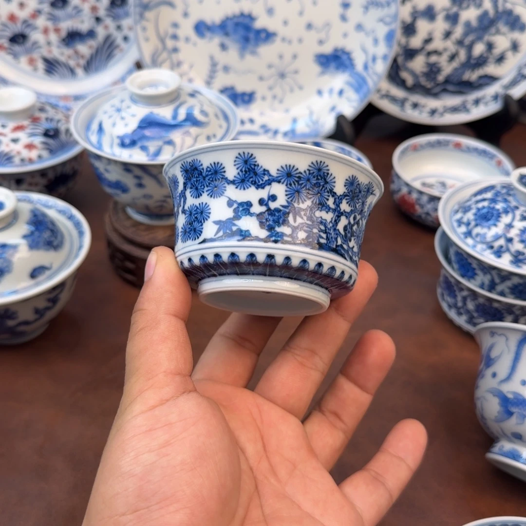 用***6摆件陶松竹梅马蹄主人杯