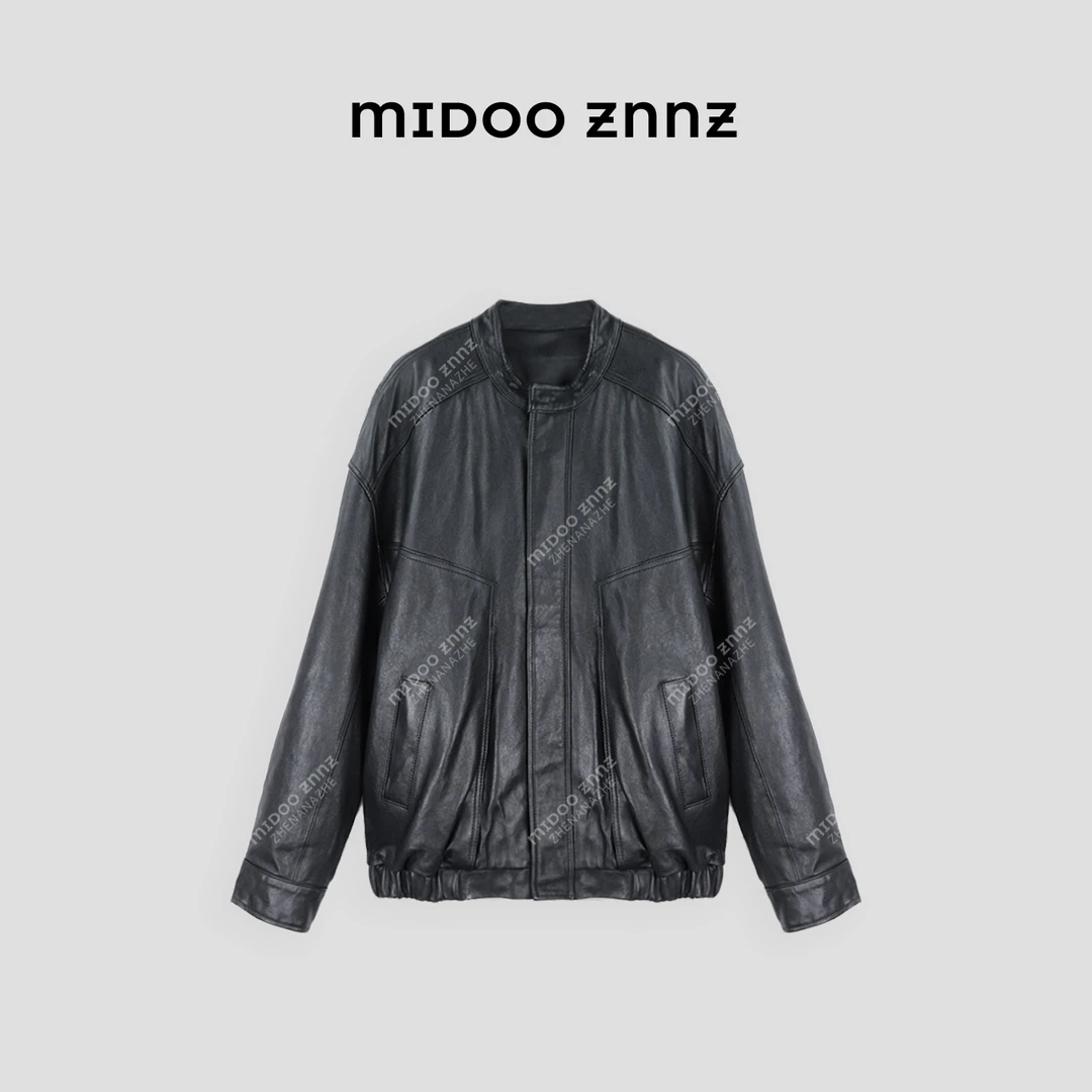 MIDOO ZNNZ 进口绵羊皮细腻粒面复古小立领真皮夹克外套1060M