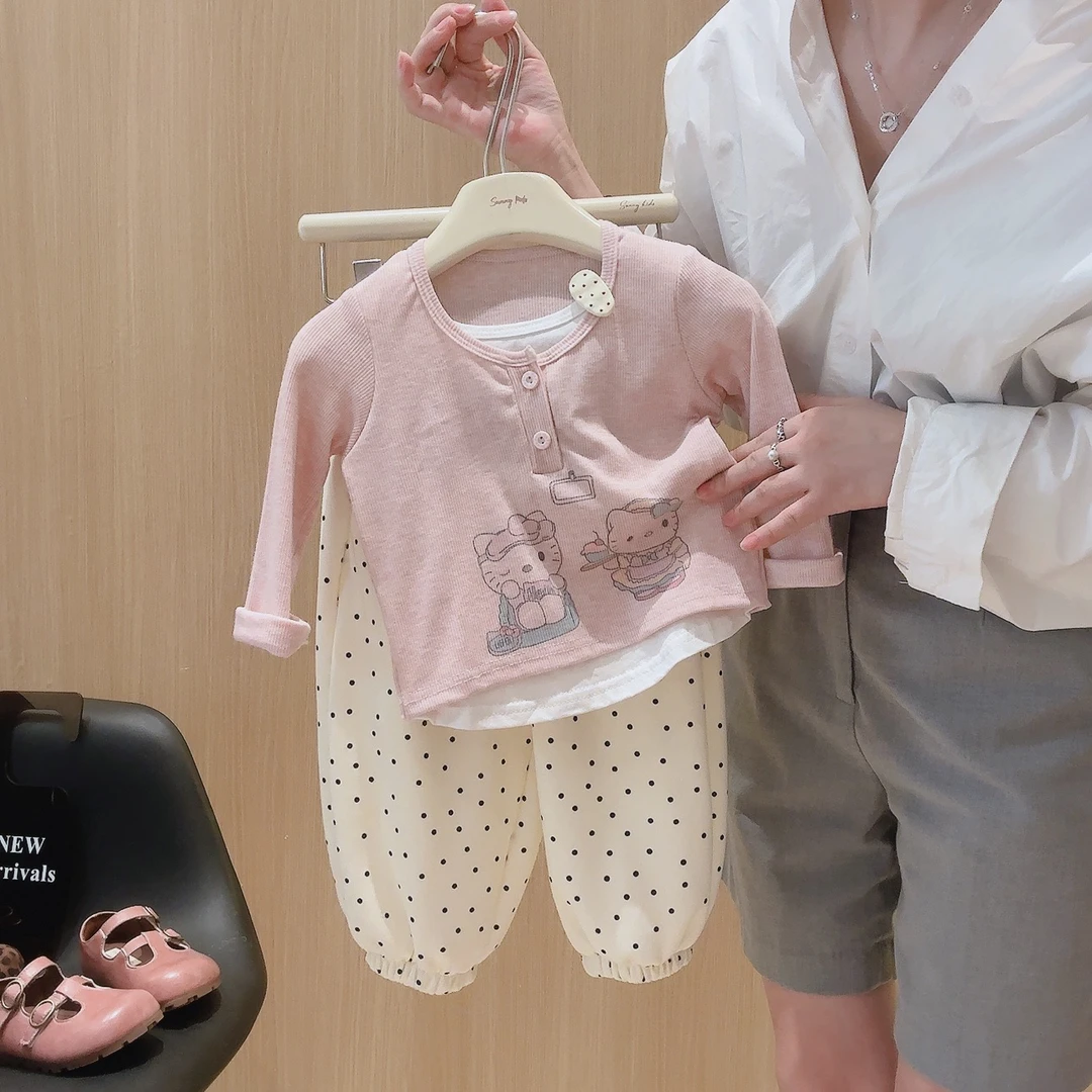 儿童假两件宝宝纯棉内衬打底衫人棉开门襟上衣女童春秋款长袖T恤，