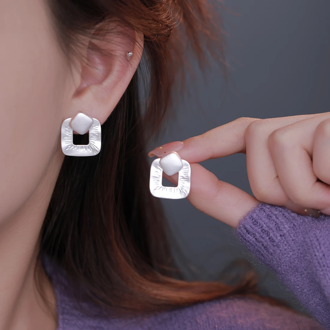 CUOOYINO/初影 铜合金耳饰 【肌理方形】S925银针精致耳环百搭耳饰