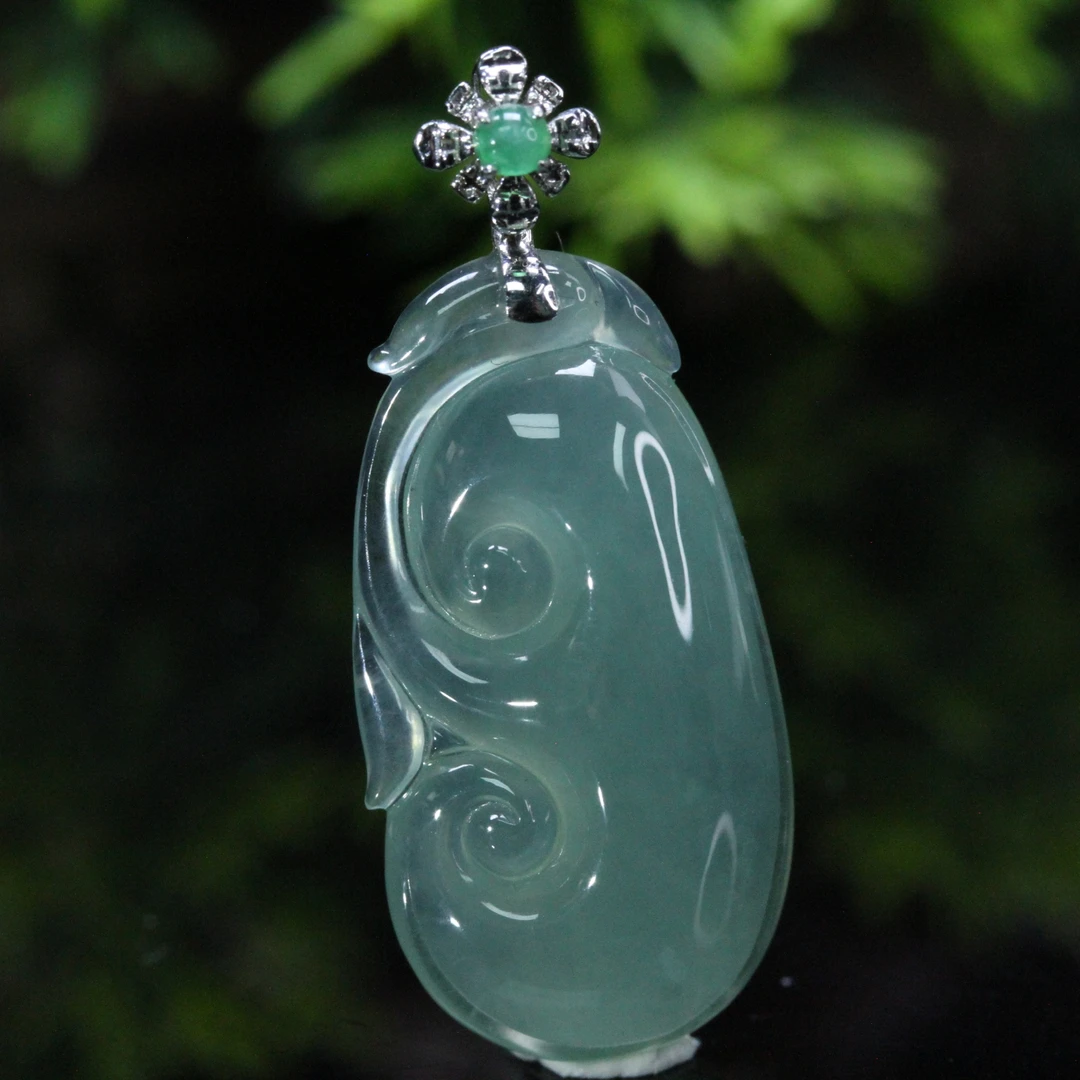 天然缅甸翡翠A货18K金镶冰晴事事如意吊坠/1228125/拍卖