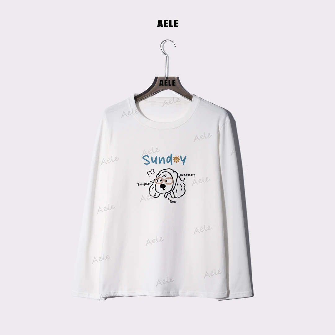 AELE宽松卡通眼镜小狗印花休闲打底上衣 T853 2962 AD