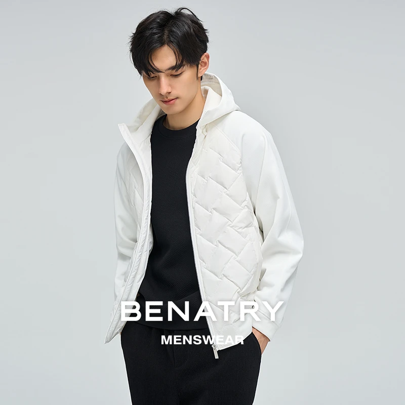 BENATRY贝纳川男士鹅绒服连帽户外轻薄卫衣式时尚运动羽绒服外套
