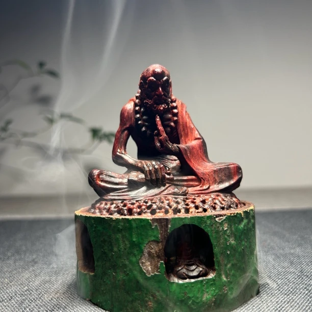 印度小叶紫檀达摩香炉拆房老料漆皮手工雕刻