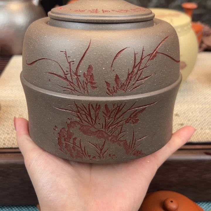 峻***铭茶壶紫砂天青泥茶叶罐